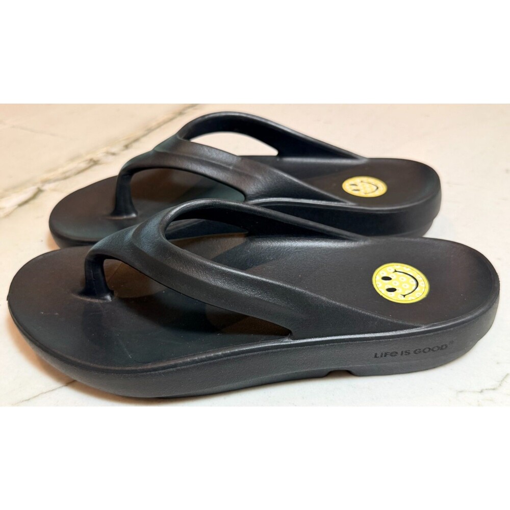 Life is Good Black Thong Sandals Comfort Flip Flops Womens Size 8